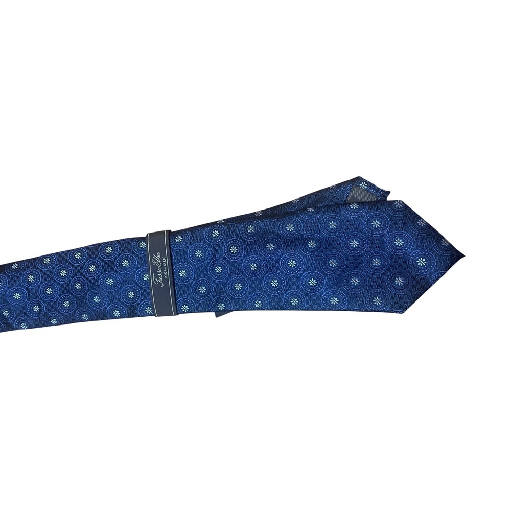 Tasso Elba Palermo Mens Navy Blue Silk Medallion Geometric Necktie 10008595900 - Picture 5 of 8